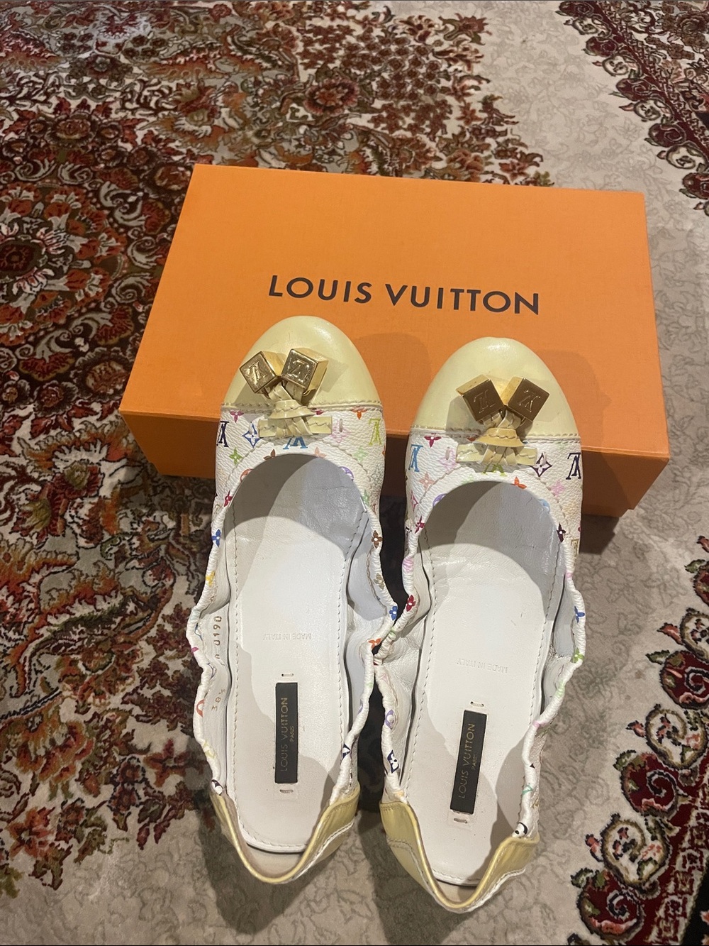 Louis Vuitton White Multicolor Monogram Cap-Toe Ballet Flats